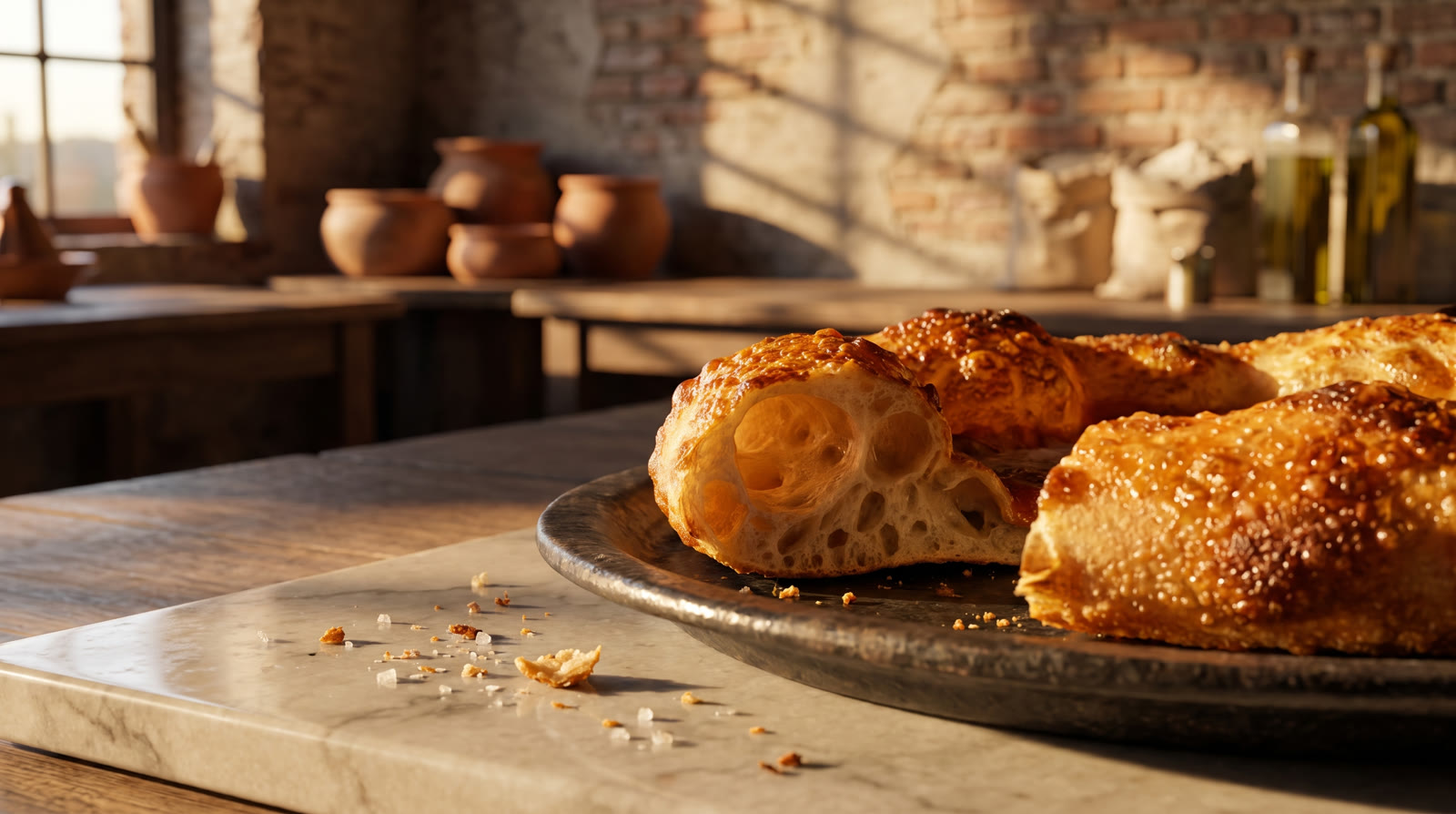 Sezione di pizza doppia cottura: fritta e ripassata al forno, asciutta e ariosa